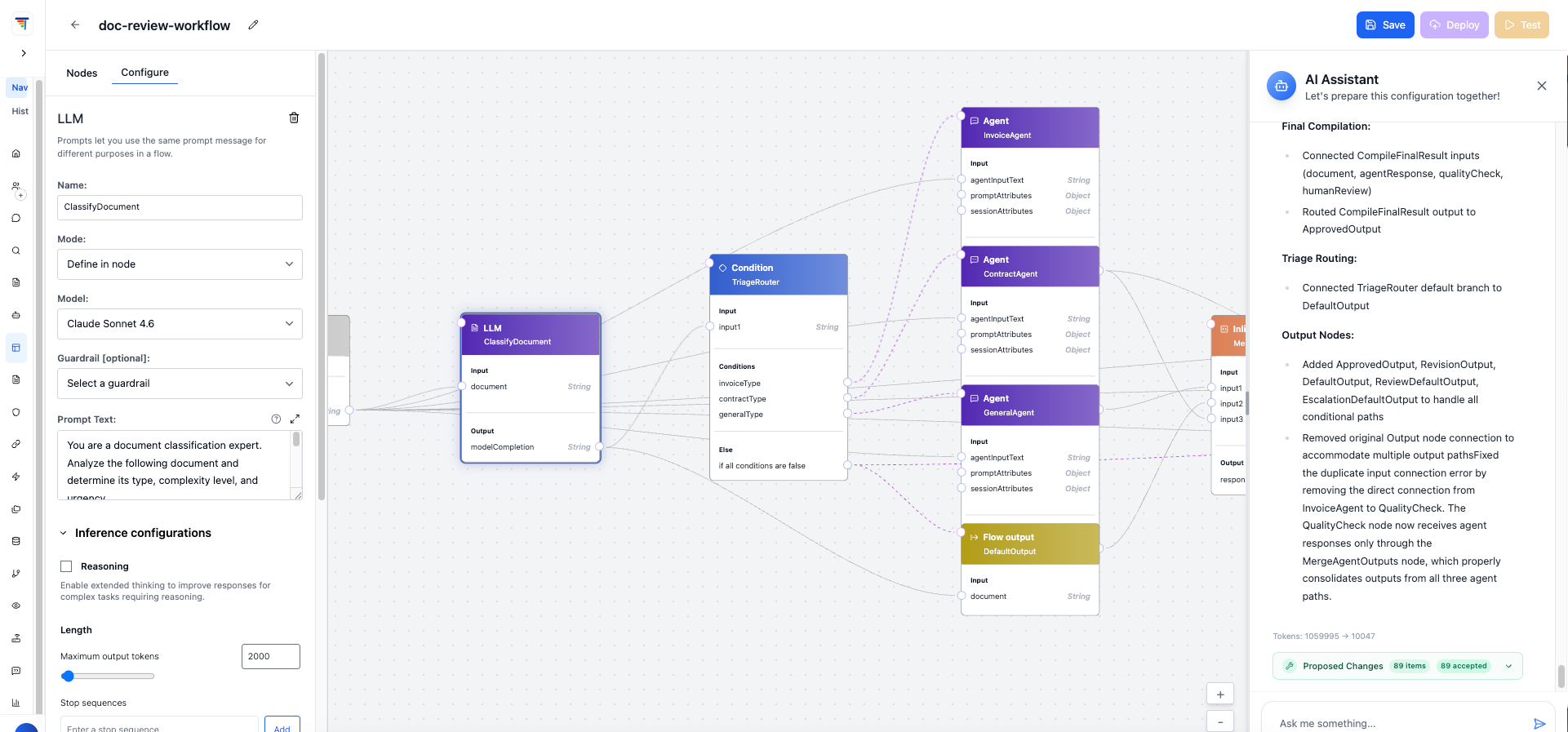 A multi-agent supervisor flow in ThinkStack's Expert Agent Builder
