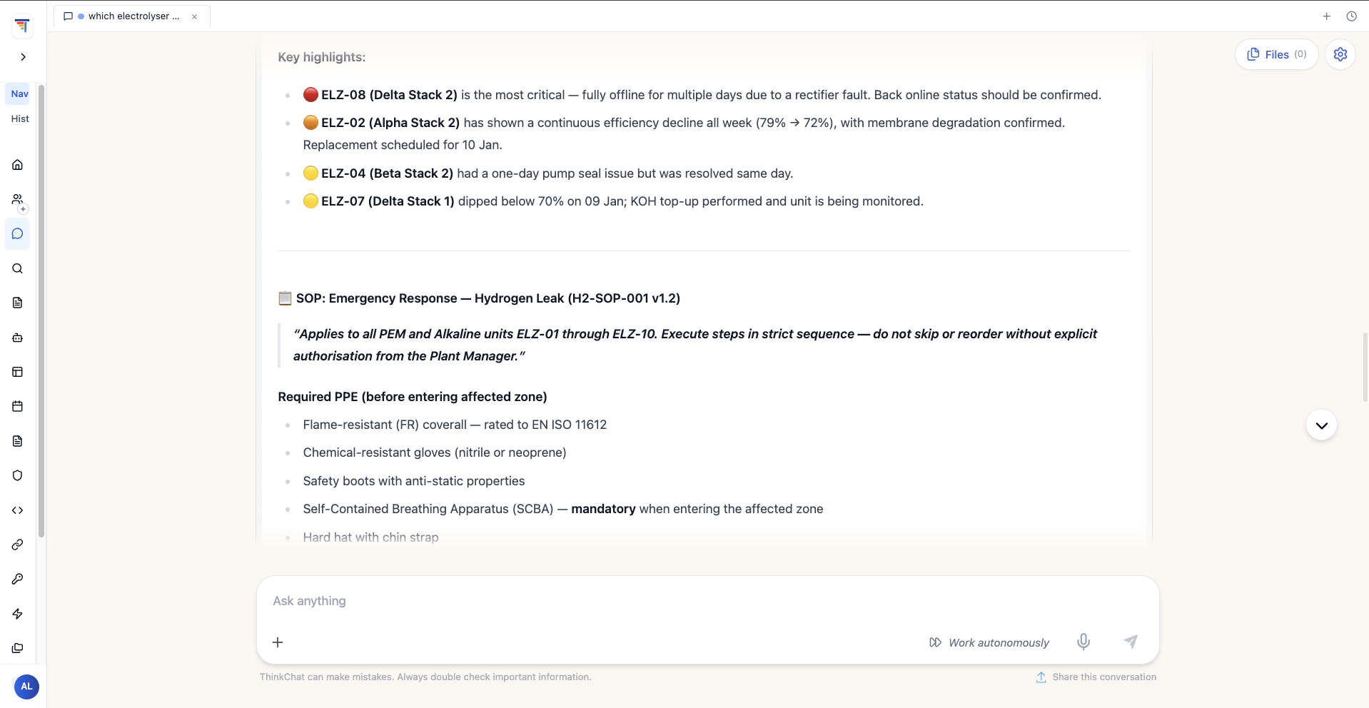 HRIO Ops and Safety Agent response continued, ELZ-02 and ELZ-08 anomaly detail